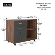 3 drawer mobile lateral filing cabinet in walnut and dark gray by La Spezia additional picture 5