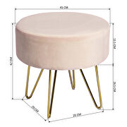 Pink and gold decorative round shaped ottoman with metal legs additional photo 2 of 10