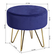 Dark blue and gold decorative round shaped ottoman with metal legs additional photo 2 of 10