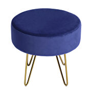 Dark blue and gold decorative round shaped ottoman with metal legs additional photo 3 of 10