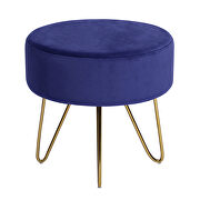 Dark blue and gold decorative round shaped ottoman with metal legs additional photo 4 of 10