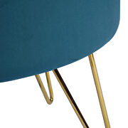 Teal and gold decorative round shaped ottoman with metal legs additional photo 3 of 10