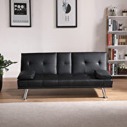 Black leather multifunctional double folding sofa bed for office with coffee table by La Spezia additional picture 5