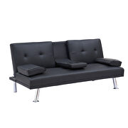Black leather multifunctional double folding sofa bed for office with coffee table by La Spezia additional picture 7