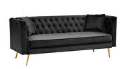 Black velvet modern flat armrest three seat sofa with two throw pillows by La Spezia additional picture 3