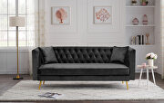 Black velvet modern flat armrest three seat sofa with two throw pillows by La Spezia additional picture 5
