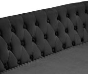 Black velvet modern flat armrest three seat sofa with two throw pillows by La Spezia additional picture 6
