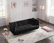 Black velvet modern flat armrest three seat sofa with two throw pillows by La Spezia additional picture 7