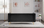 Black velvet modern flat armrest three seat sofa with two throw pillows by La Spezia additional picture 9