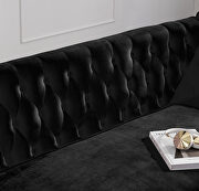 Black velvet modern flat armrest three seat sofa with two throw pillows by La Spezia additional picture 10