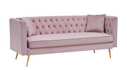 Pink velvet modern flat armrest three seat sofa with two throw pillows by La Spezia additional picture 2