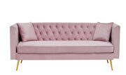 Pink velvet modern flat armrest three seat sofa with two throw pillows by La Spezia additional picture 5