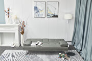 Gray leather multifunctional double folding sofa bed for office with coffee table by La Spezia additional picture 4