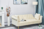 Beige velvet nailhead sofa bed with throw pillow and midfoot by La Spezia additional picture 4
