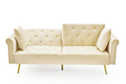 Beige velvet nailhead sofa bed with throw pillow and midfoot by La Spezia additional picture 7