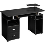 Black home office computer desk with pull-out keyboard tray and drawers by La Spezia additional picture 7