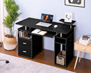 Black home office computer desk with pull-out keyboard tray and drawers by La Spezia additional picture 10
