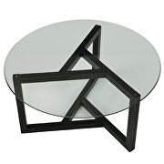 Round tempered glass top & sturdy espresso wood base coffee table by La Spezia additional picture 4