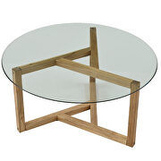 Round tempered glass top & sturdy natural wood base coffee table by La Spezia additional picture 3