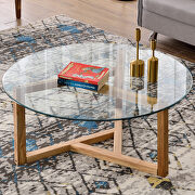 Round tempered glass top & sturdy natural wood base coffee table by La Spezia additional picture 6