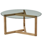 Round tempered glass top & sturdy natural wood base coffee table by La Spezia additional picture 9