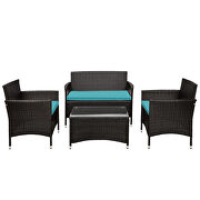 Ustyle 4 piece rattan sofa seating group with blue cushions additional photo 2 of 3