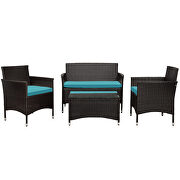 Ustyle 4 piece rattan sofa seating group with blue cushions additional photo 3 of 3