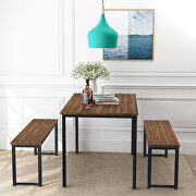 3-piece dining table set kitchen brown table with two benches additional photo 2 of 15