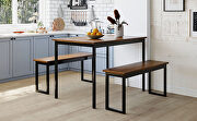 3-piece dining table set kitchen brown table with two benches by La Spezia additional picture 16