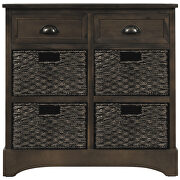 Brown gray rustic storage cabinet with two drawers and four classic rattan basket additional photo 4 of 16