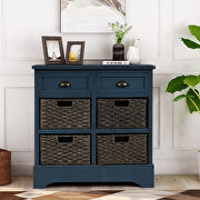 Antique navy rustic storage cabinet with two drawers and four classic rattan basket by La Spezia additional picture 12
