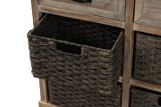 White washed rustic storage cabinet with two drawers and four classic rattan basket additional photo 3 of 15