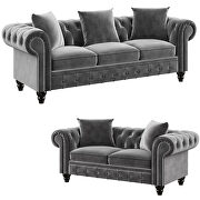 Deep button tufted dark gray velvet chesterfield sofa additional photo 3 of 18