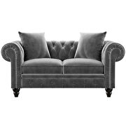 Dark gray velvet upholstery loveseat sofa deep button tufted by La Spezia additional picture 11