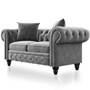Dark gray velvet upholstery loveseat sofa deep button tufted additional photo 5 of 16