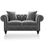 Dark gray velvet upholstery loveseat sofa deep button tufted by La Spezia additional picture 9