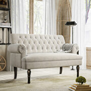 Beige linen chesterfield settee button tufted scrolled arm loveseat by La Spezia additional picture 16