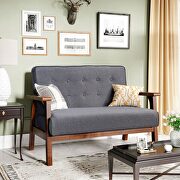 Modern solid loveseat sofa gray linen blend fabric 2-seat couch by La Spezia additional picture 16