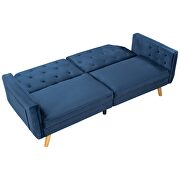 Blue velvet upholstered modern convertible folding futon lounge additional photo 3 of 18
