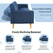 Blue velvet upholstered modern convertible folding futon lounge additional photo 4 of 18