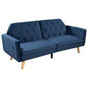 Blue velvet upholstered modern convertible folding futon lounge by La Spezia additional picture 8