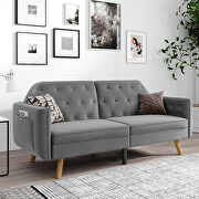 Gray velvet upholstered modern convertible folding futon lounge by La Spezia additional picture 16