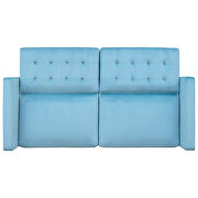 Blue velvet upholstered modern convertible folding futon lounge additional photo 3 of 19