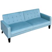 Blue velvet upholstered modern convertible folding futon lounge additional photo 4 of 19