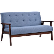 Modern solid loveseat sofa blue linen blend fabric 2-seat couch by La Spezia additional picture 6