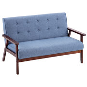 Modern solid loveseat sofa blue linen blend fabric 2-seat couch by La Spezia additional picture 10