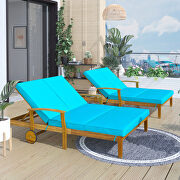 Natural wood finish/ blue cushion outdoor double chaise lounge chair by La Spezia additional picture 12