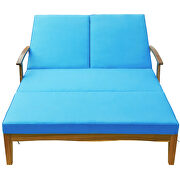 Natural wood finish/ blue cushion outdoor double chaise lounge chair by La Spezia additional picture 6