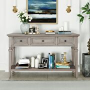 Gray wash wood classic retro style console table with three top drawers by La Spezia additional picture 17