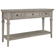 Gray wash wood classic retro style console table with three top drawers by La Spezia additional picture 4